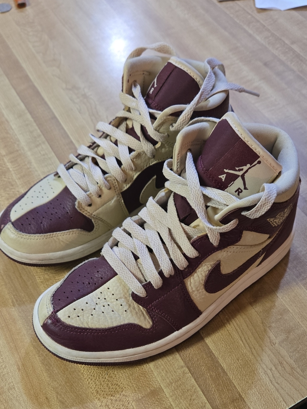 Jordan Women's High-Top Sneakers in Burgundy and Cream